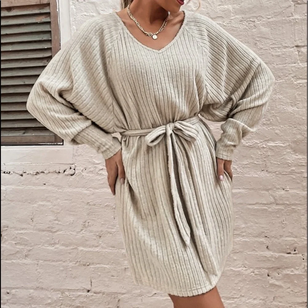 Comfy Relaxed Fit Belted Tee Dress - Picture 7 of 13